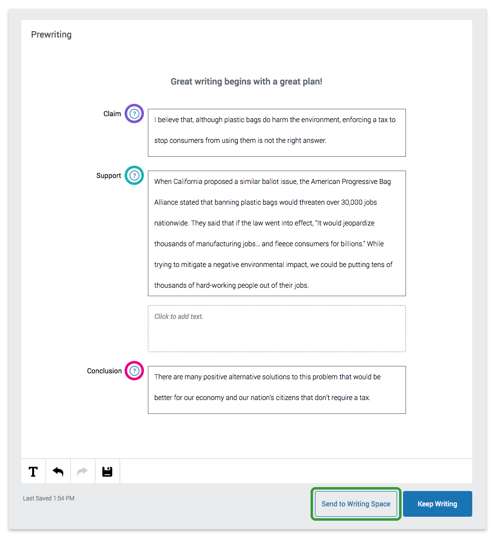 Prewriting tool